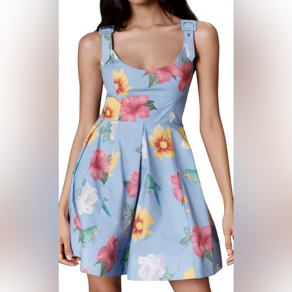 NWT - Anthropologie Maeve Scoop-Neck Printed Cotton Mini Dress in Blue Size M - Picture 2 of 6